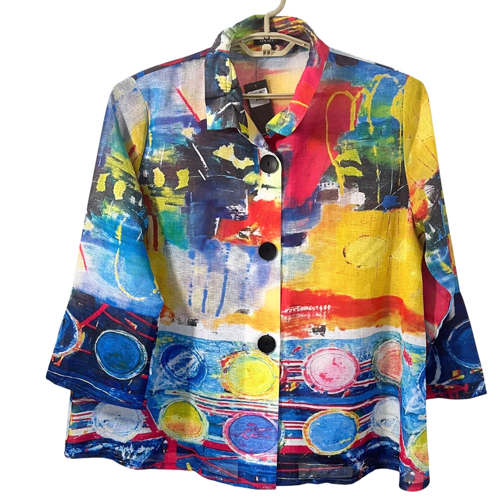 Damee Large Art To Wear Shirt Women Size XXL Wired Collar 3/4 Sleeve MSRP 179